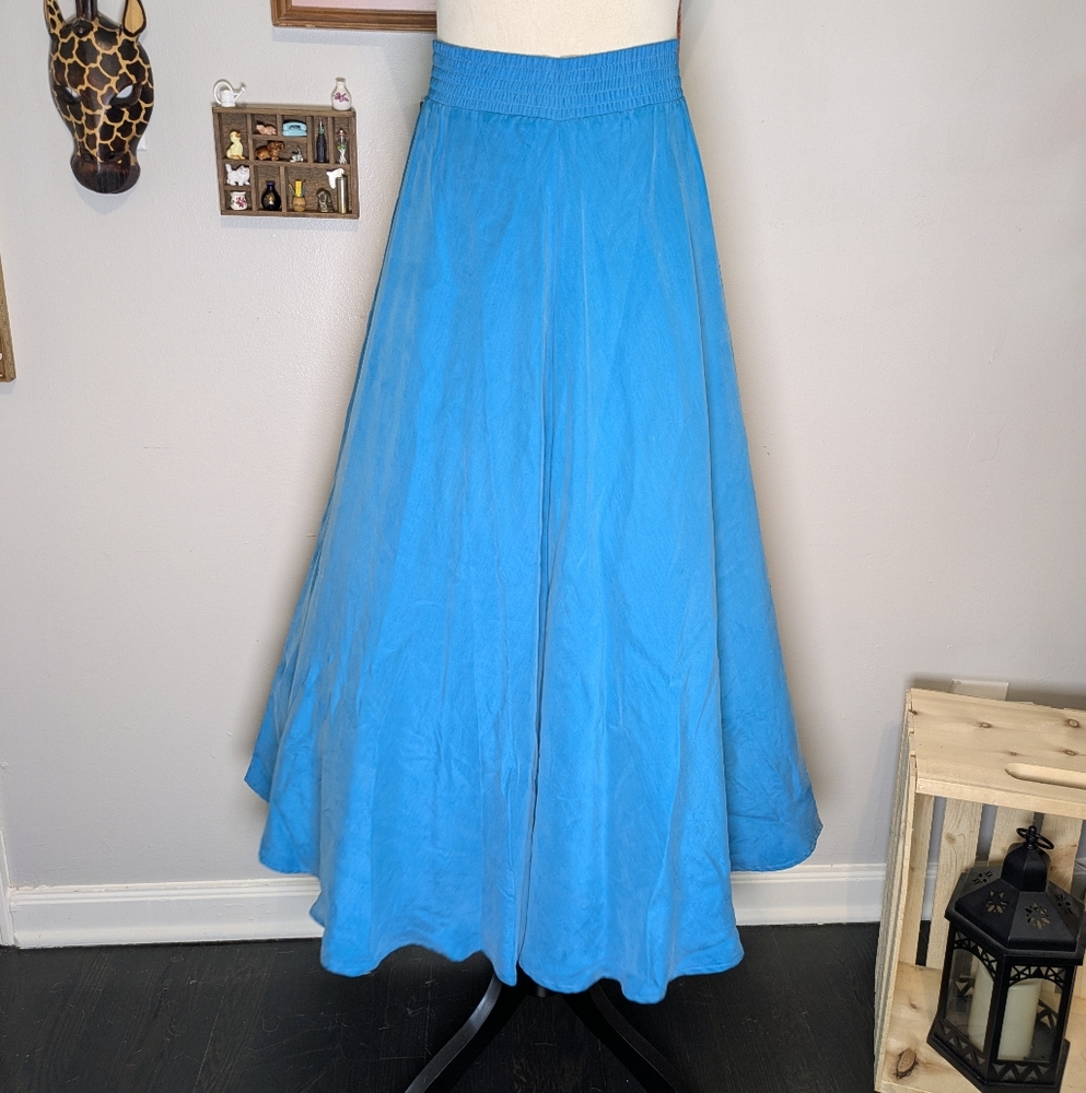 Vintage 80s Evan Picone Vibrant Teal Silk Maxi Skirt
